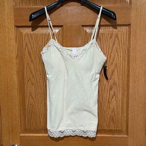 NOBO Tank Top Juniors L  (11-13) Beige Lace Trim Molded Cup Camisole Y2K NWT